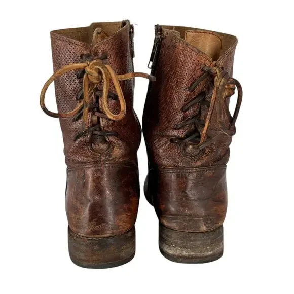 Bed Stu Cheshire Womens Boots Perforated Tie Back Size 9 Benchmade Cognac - Picture 5 of 13